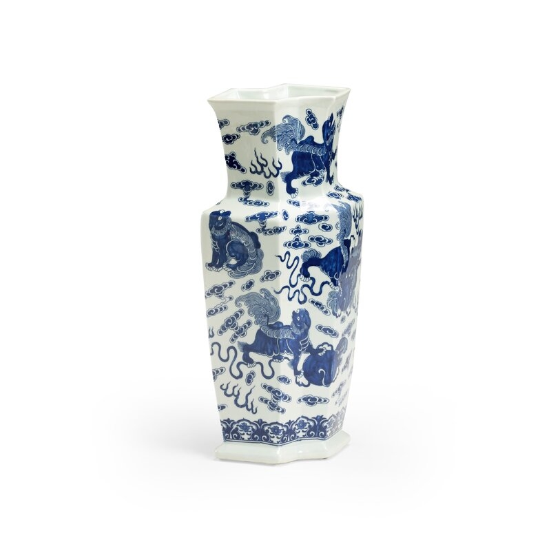 Chelsea House Ming White/Blue 17"" Ceramic Table Vase - Image 0