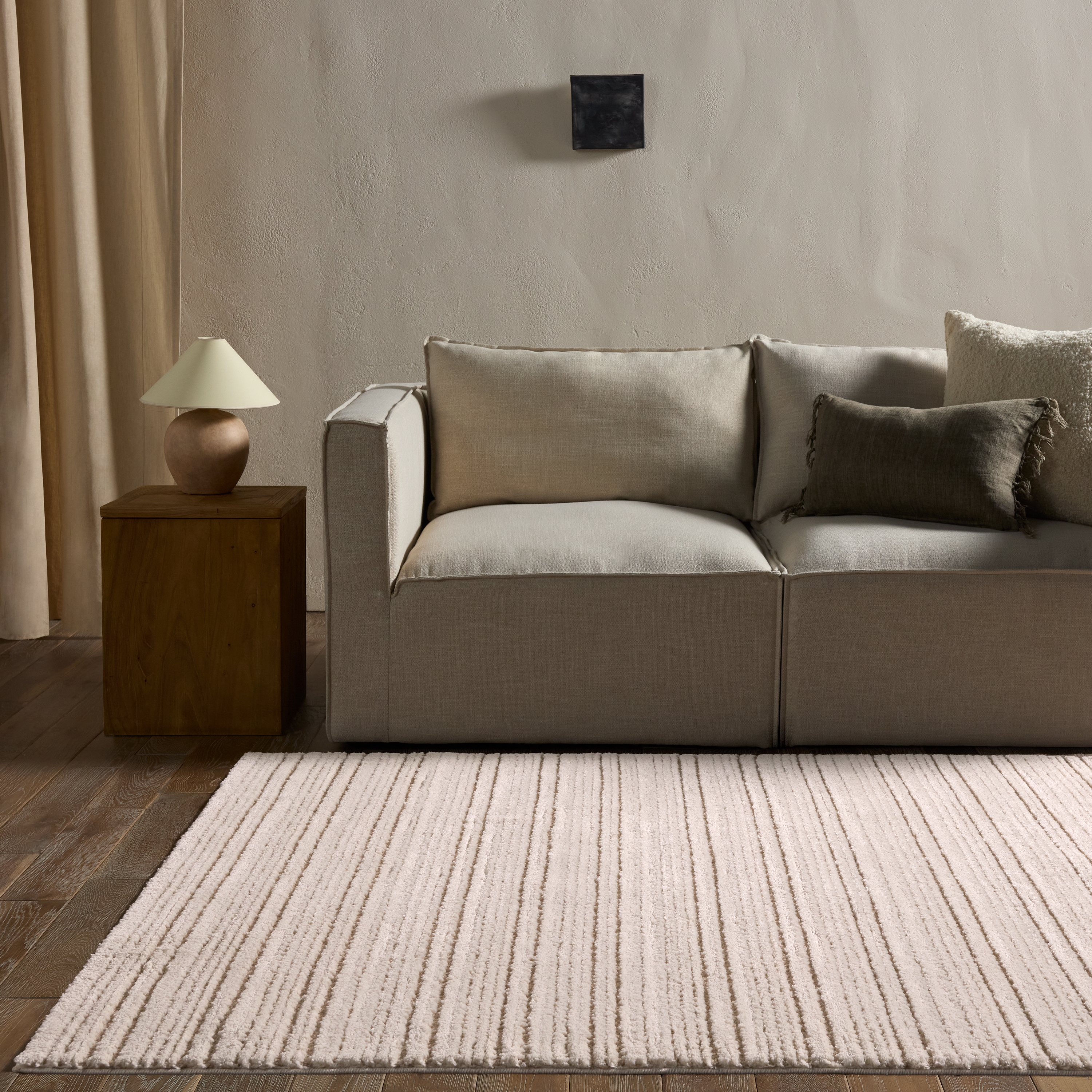 Label J Khoda JID17 Striped Ivory and Beige Area Rug (5'3"x7') - Image 5