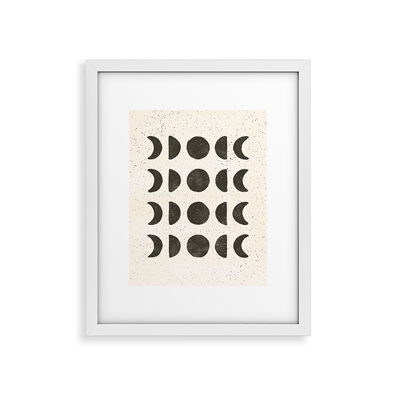 Moon Phases Black Cream by Pauline Stanley - Framed Art Print Modern White 11" x 14" - Image 0