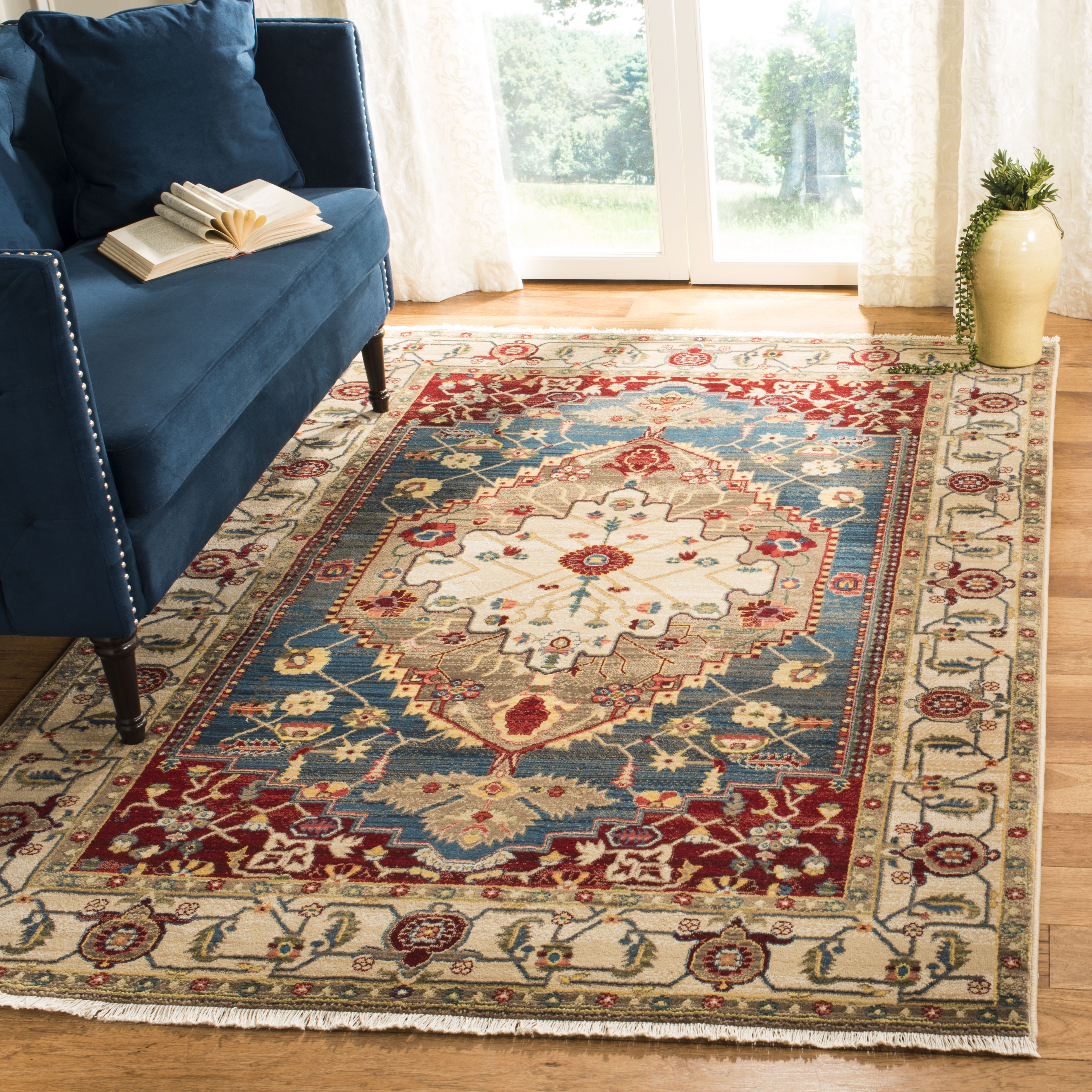Arlo Home Woven Area Rug, KSN306A, Ivory/Blue,  5' 1" X 7' 5" - Image 1