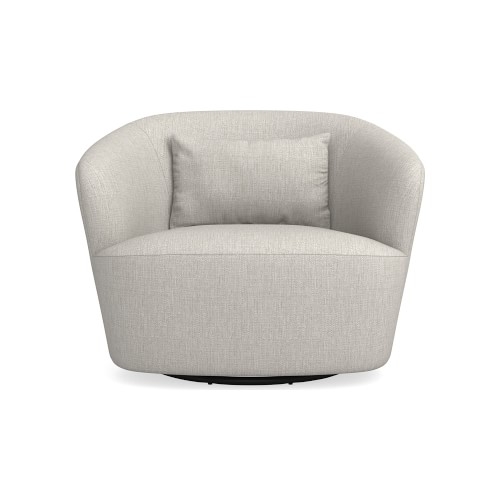 Tate Swivel Armchair, Standard Cushion, Perennials Performance Melange Weave, Oyster, Ebony Leg - Image 0