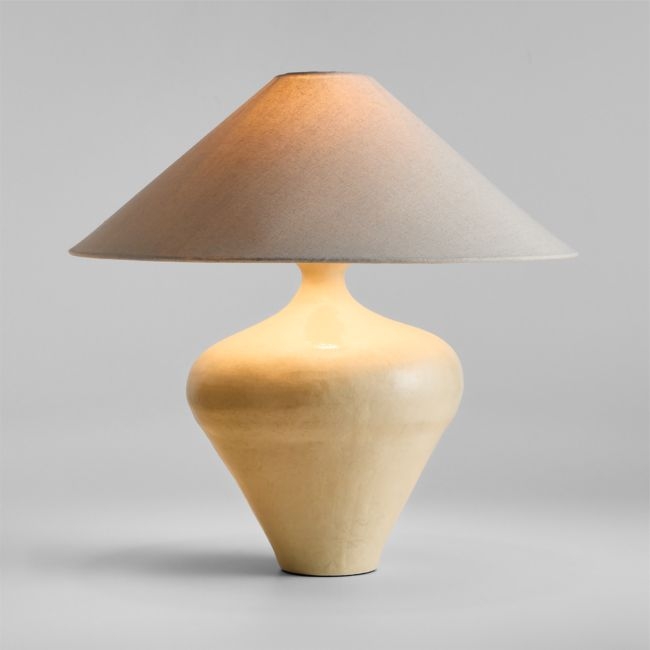Briller Ivory Ceramic Table Lamp with Linen Shade by Athena Calderone 21.55" - Image 0