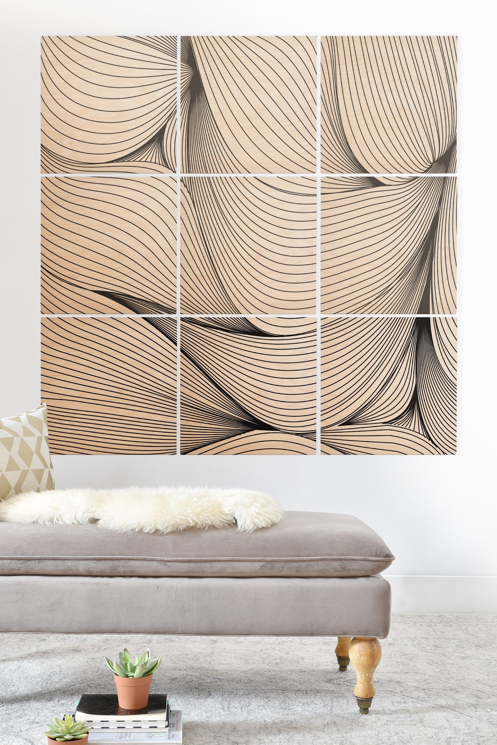 Emanuela Carratoni Seamless Lines Wood Wall Mural - 4' x 4' (Nine 16" Wood Squares) - Image 0