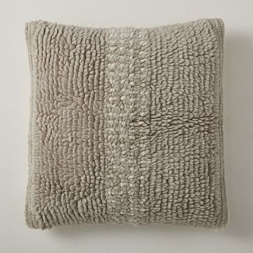 Simple Broken Stripe Shag Pillow Cover, 20"x20", Oatmeal - Image 0