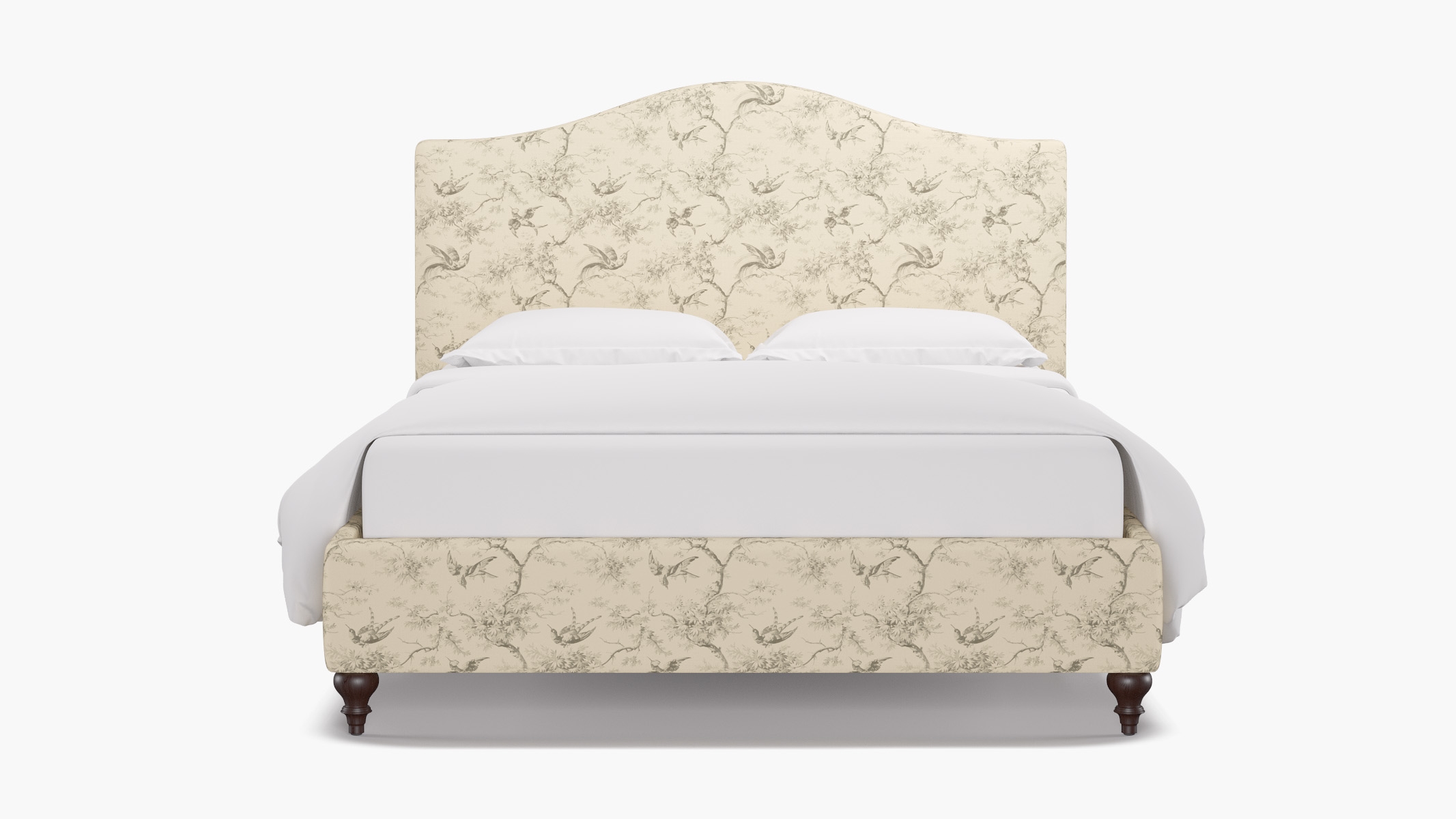 Camelback Bed, Cream Swallows, Espresso Traditional Turned Leg, Twin - Image 0