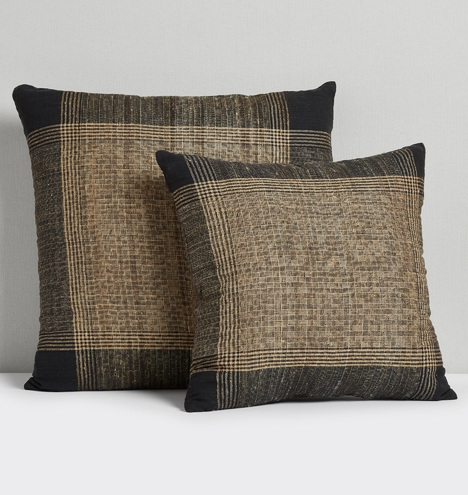 Black & Gold Plaid Handspun Silk Pillow Cover - Image 1