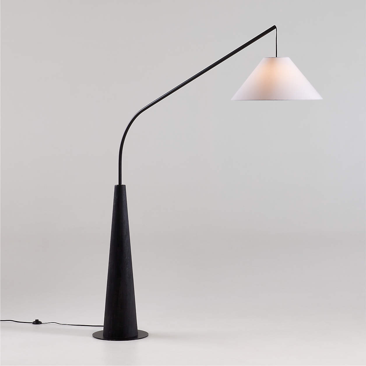 Gibson Black Hanging Arc Floor Lamp with White Shade - Image 1