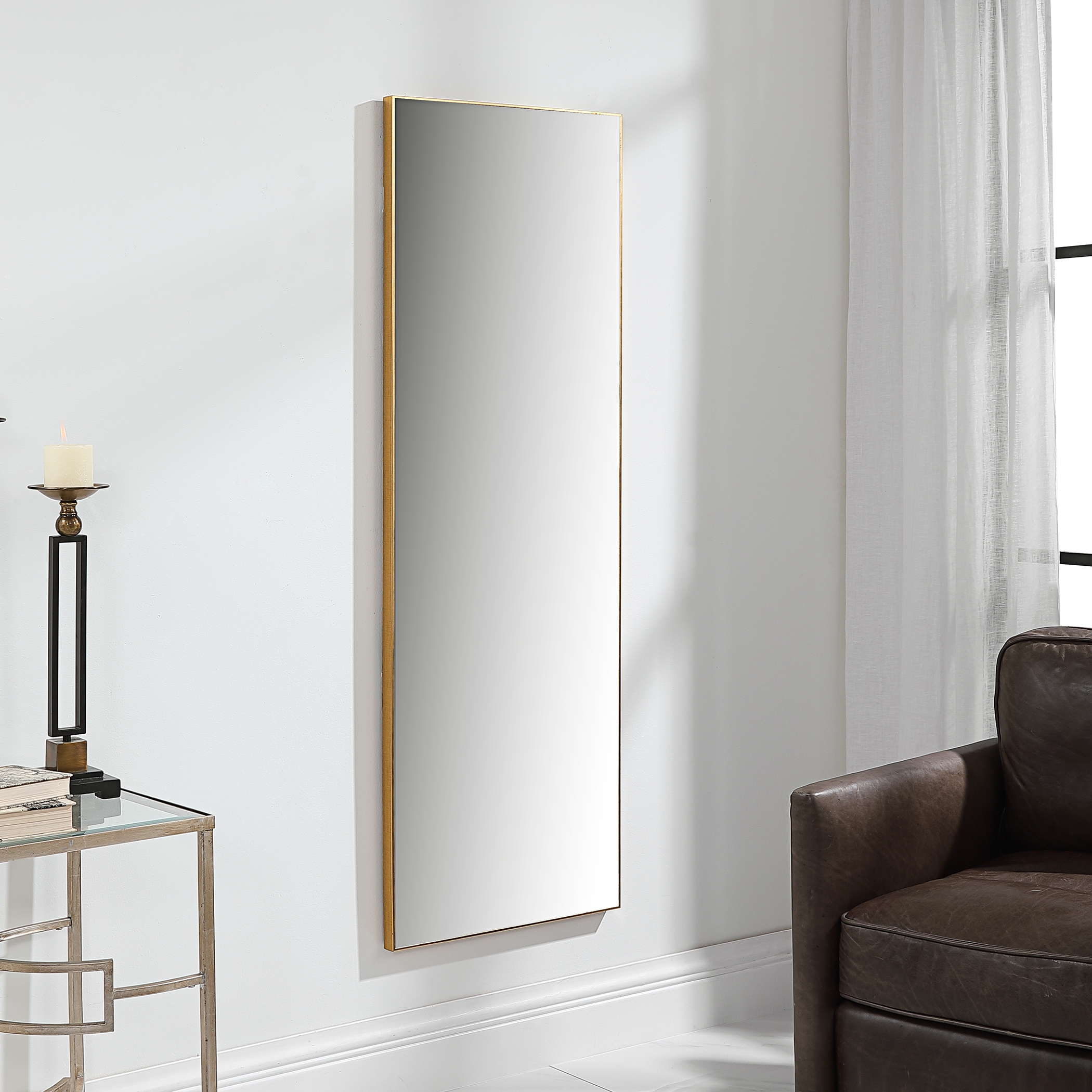 19.53" x 59.53" Thin Frame Mirror, Gold - Image 4