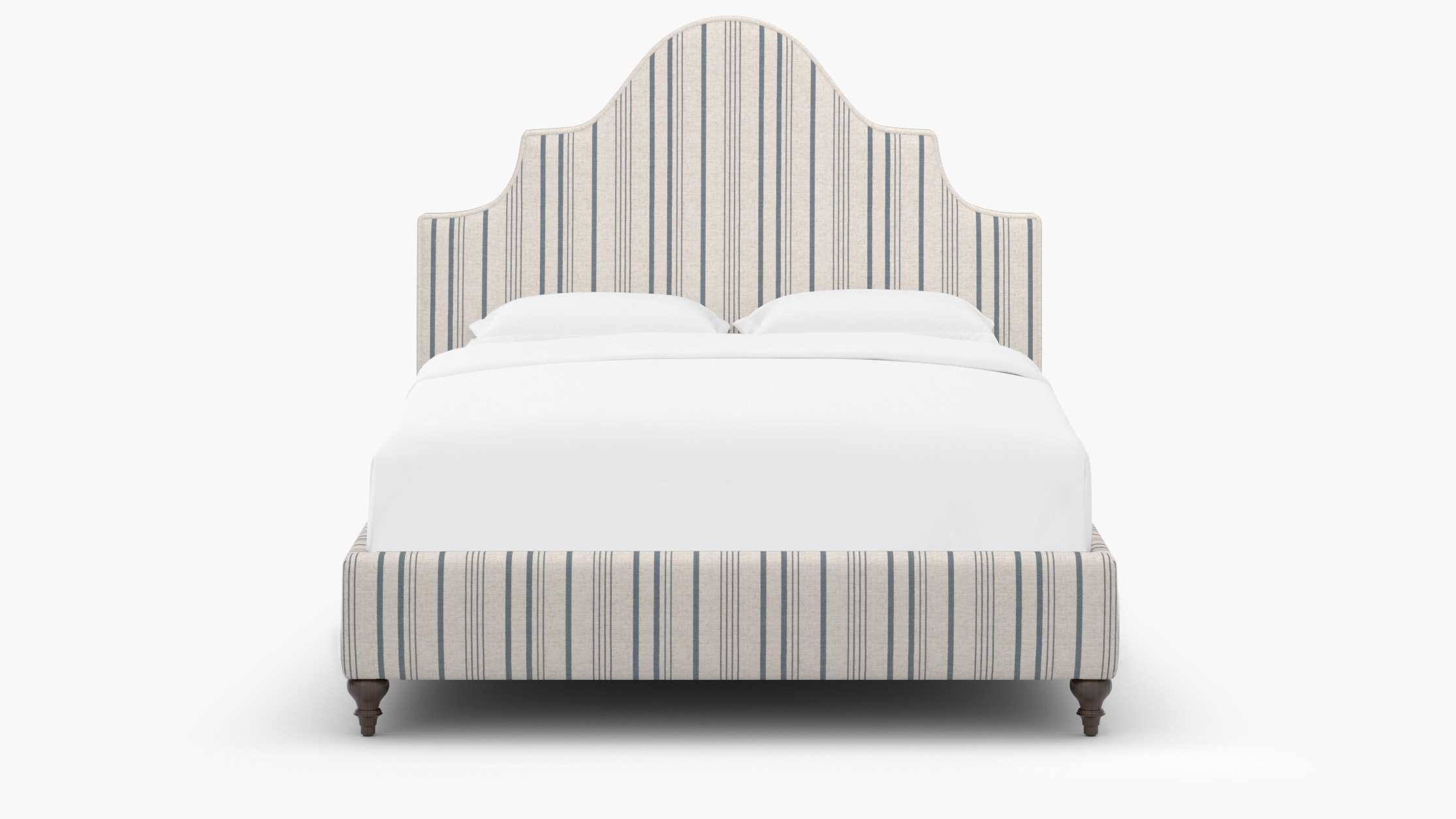 Statement Bed, Blue Market Stripe, Espresso Traditional Turned Leg, Twin - Image 0