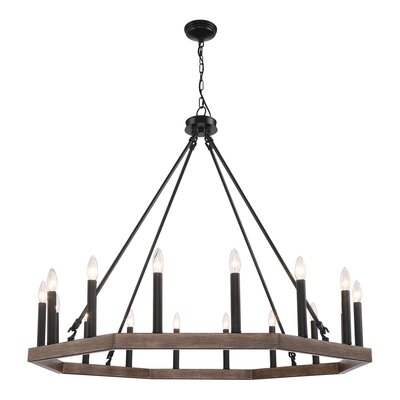 Palladio 16 - Light Candle Style Wagon Wheel Chandelier with Wood Accents - Image 0