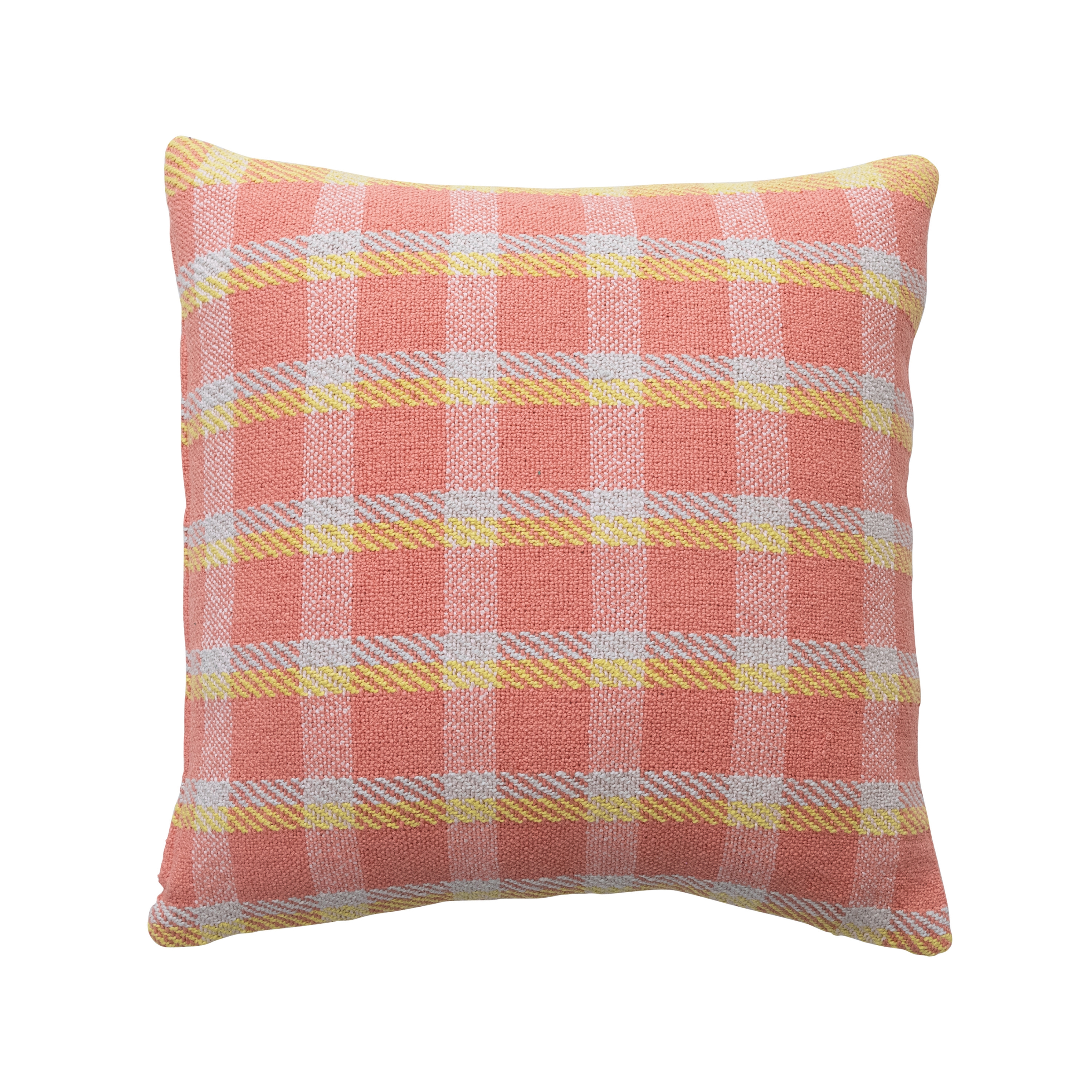 Square Plaid Woven Cotton Pillow, Multicolor - Image 0