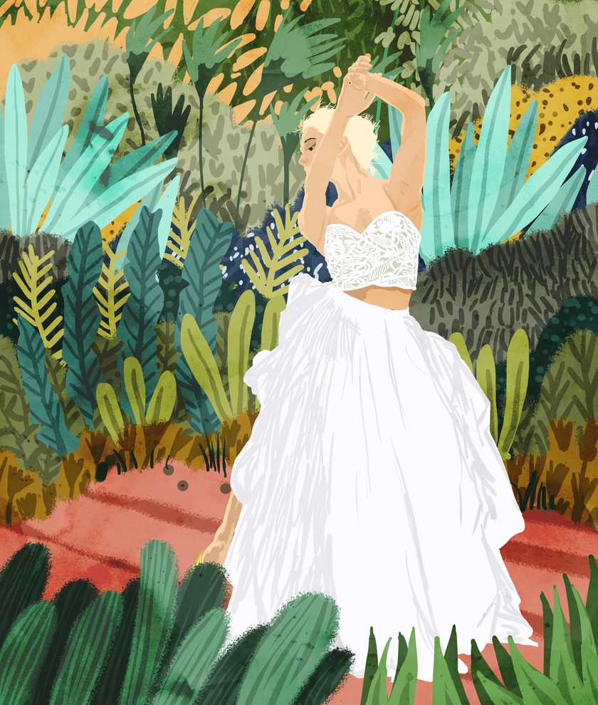 Forest Bride | Jungle Wedding Painting | Travel Solo | Blonde Woman Dancing Joy Framed Art Print by 83 Oranges Free Spirits - Scoop Black - Medium(Gallery) 18" x 24"-20x26 - Image 1