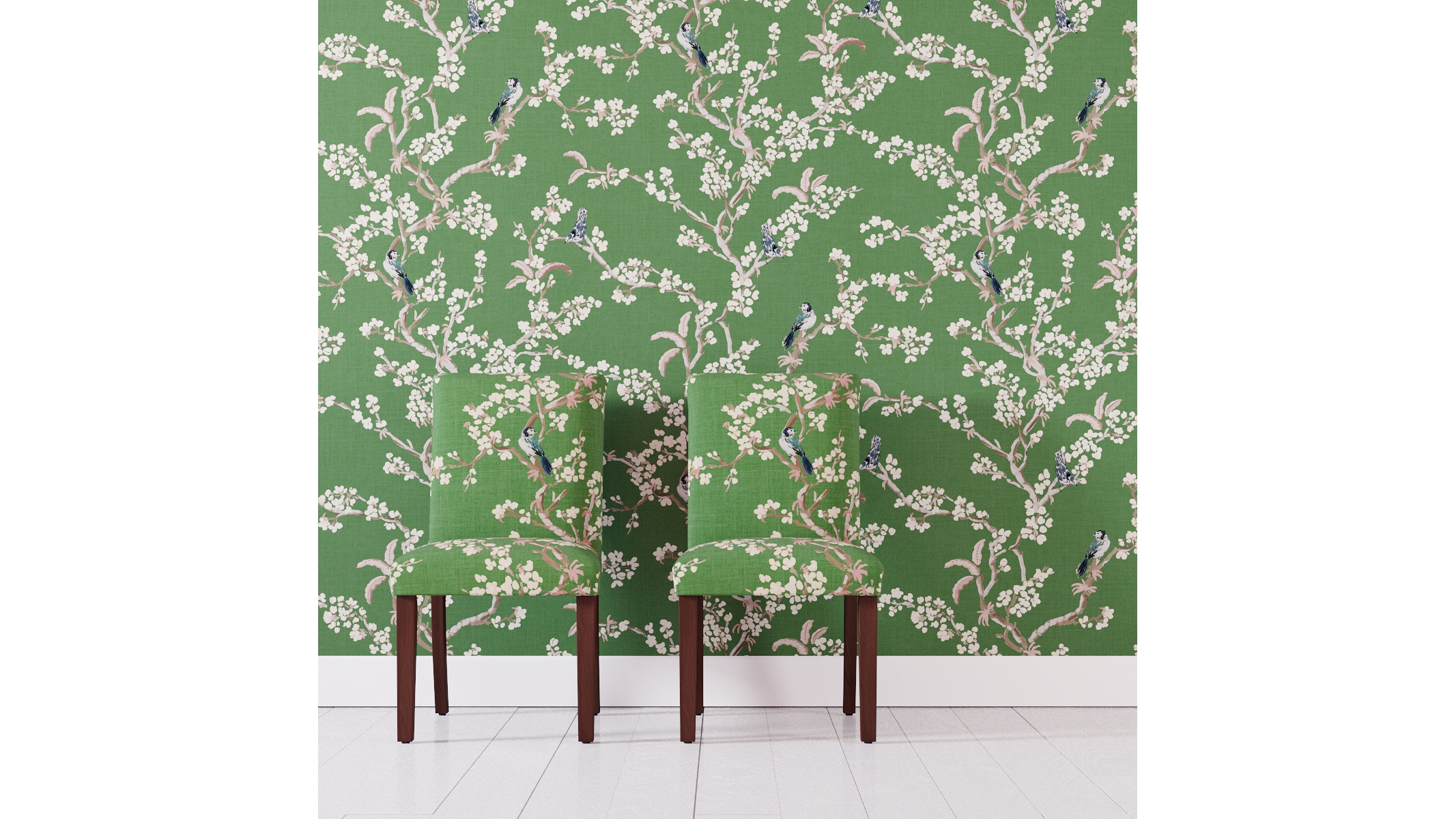 Peel and Stick Wallpaper Roll, Jade Cherry Blossom - Image 1
