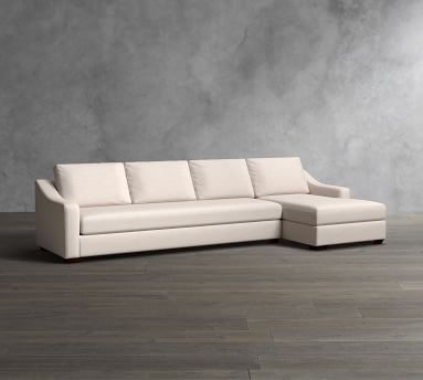 Big Sur Slope Arm Upholstered Right Arm Loveseat with Chaise Sectional, Down Blend Wrapped Cushions, Performance Heathered Tweed Pebble - Image 3