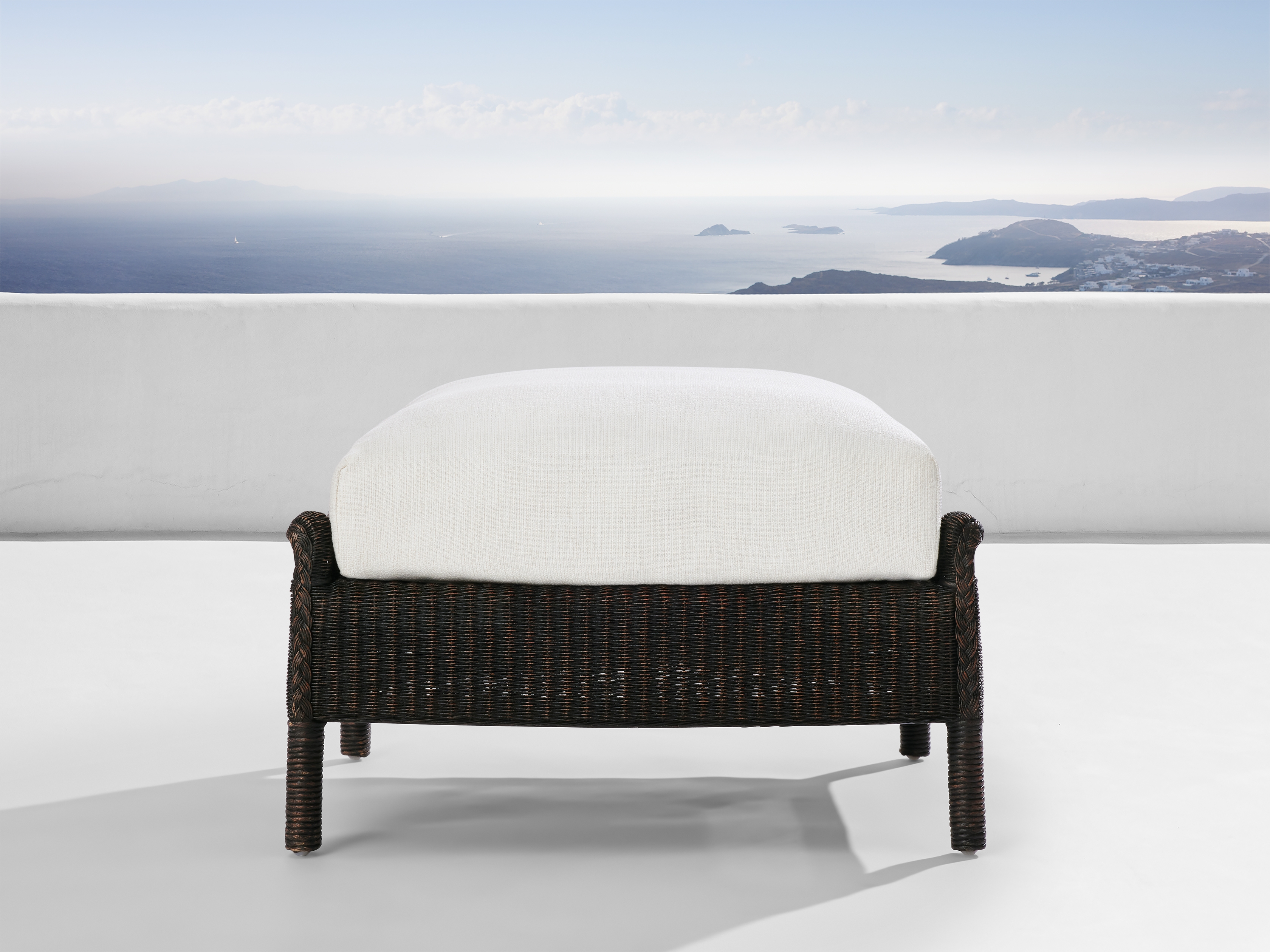 Nantucket Sunroom Ottoman in Eden Snow All Weather Wicker White - Image 0