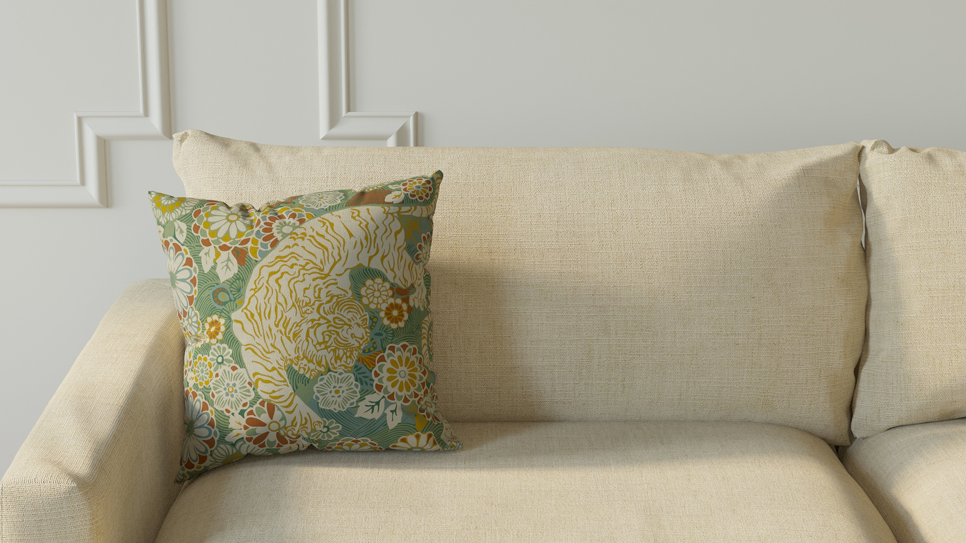 Throw Pillow 16", Pistachio Siberian Tiger, 16" x 16" - Image 2