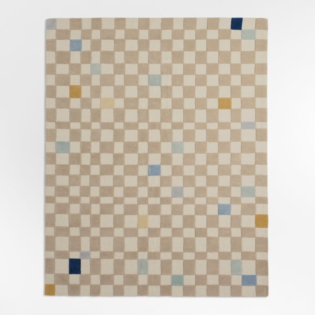 Imperfect Checkerboard Multi Blue Wool Kids Area Rug 6'x9' - Image 0