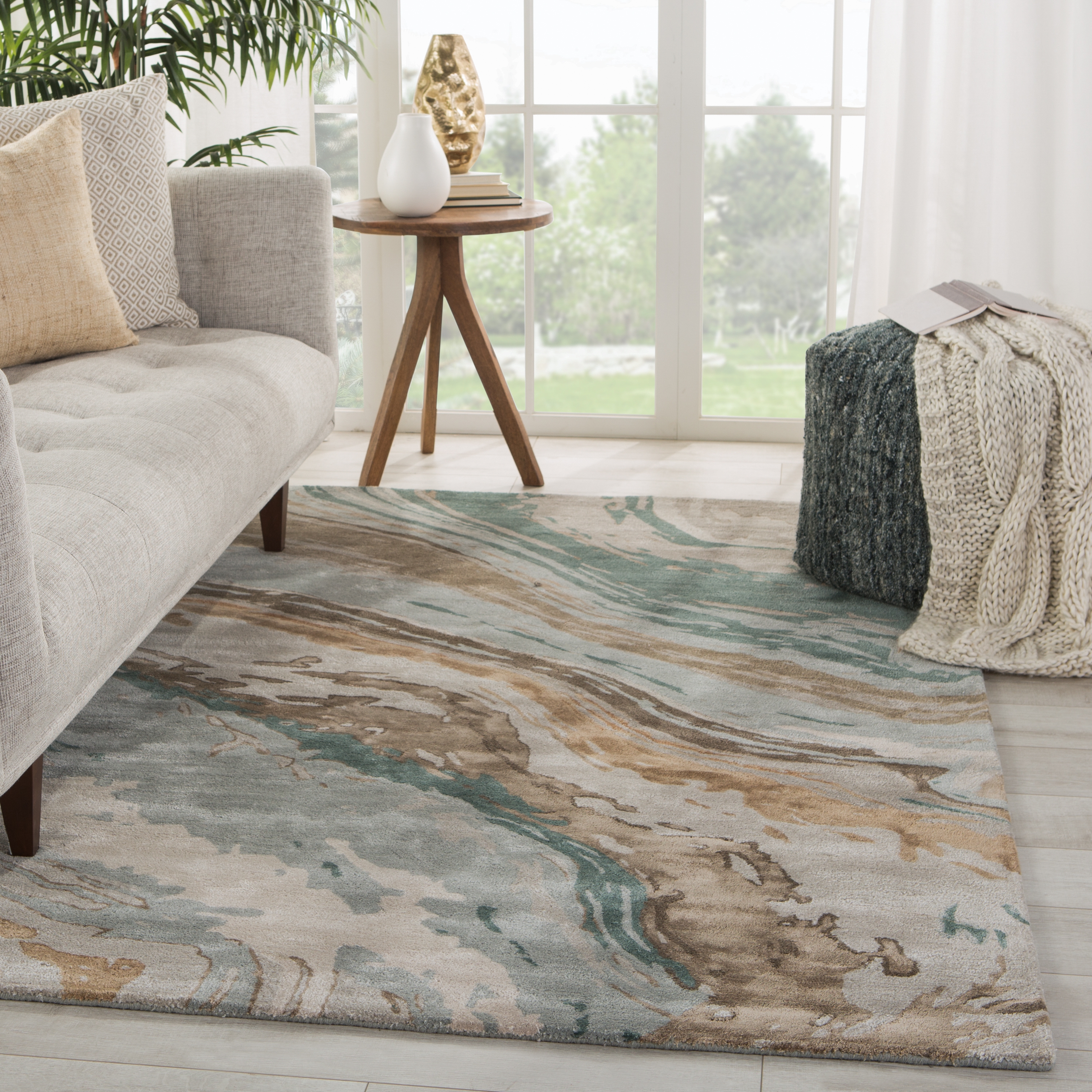 Conley Handmade Abstract Teal/ Light Gray Area Rug (2'X3') - Image 4