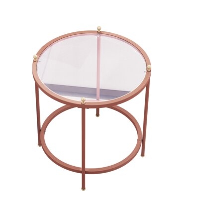 Light Luxury Round Shape End Table With Tempered Glass Tabletop And Rose Golden Environmental Protection Powder Spraying Metal Frame - Image 0