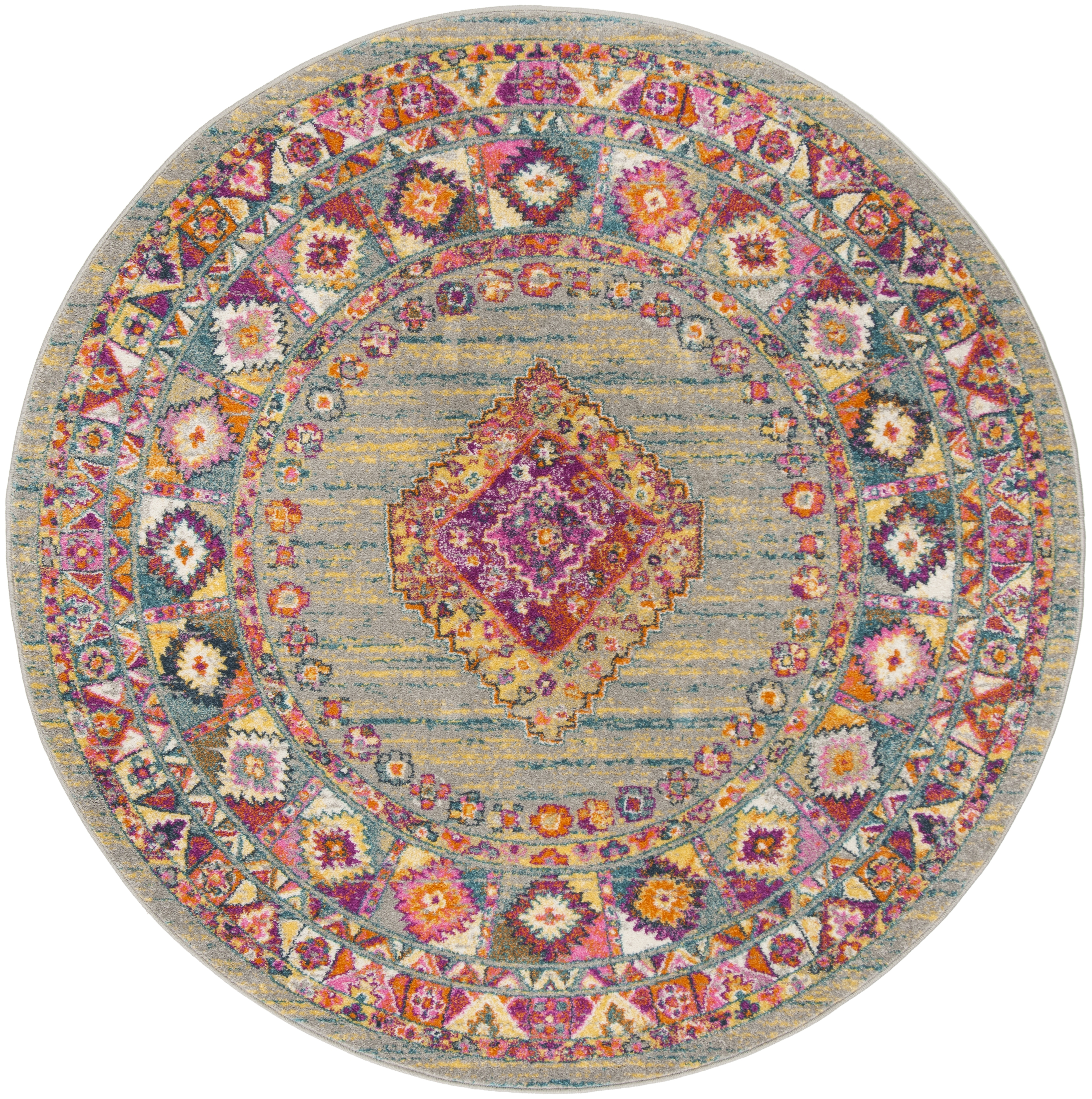 Arlo Home Woven Area Rug, MAD133G, Light Grey/Fuchsia,  6' 7" X 6' 7" Round - Image 0