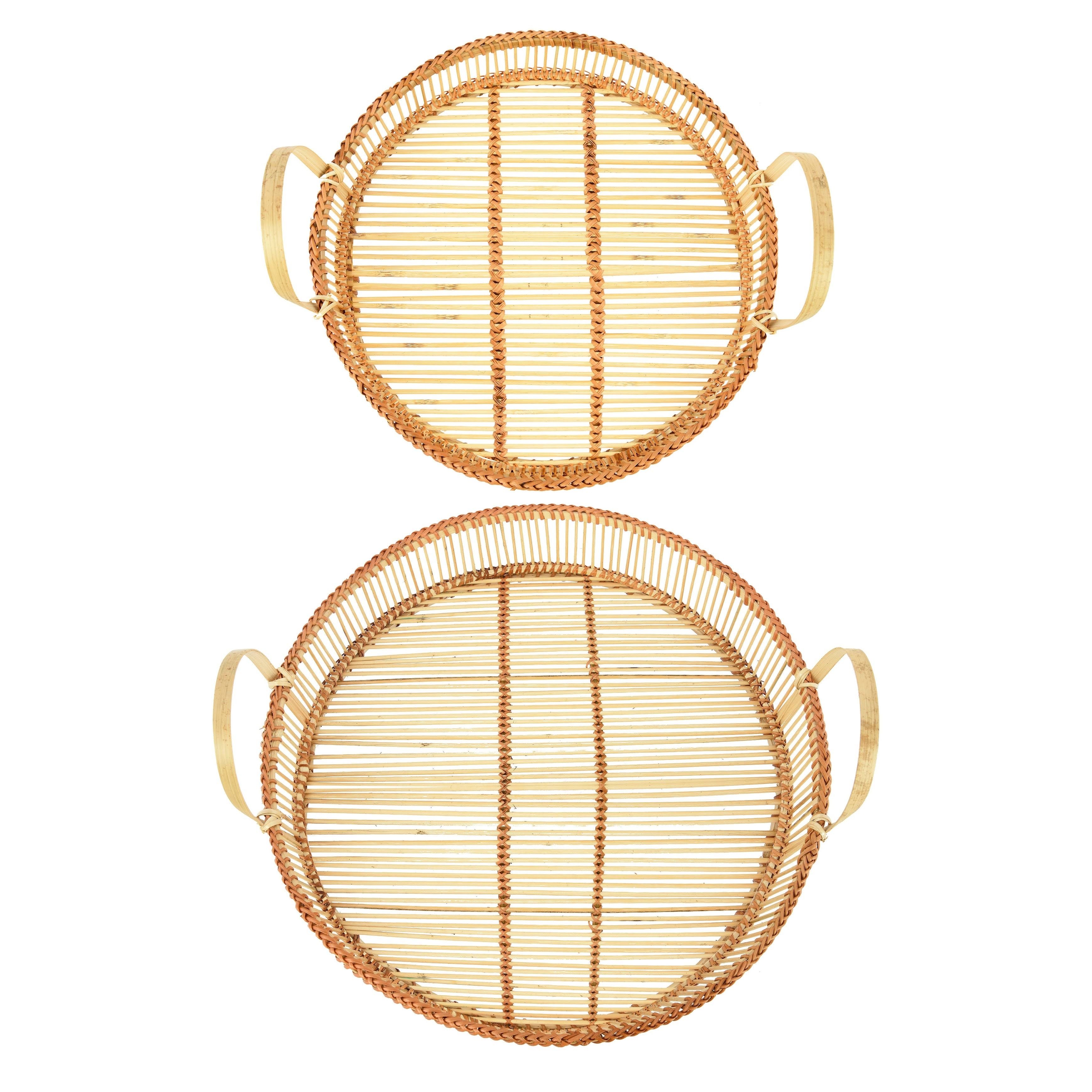 Decorative Round Bamboo Trays, Set of 2 - Image 3