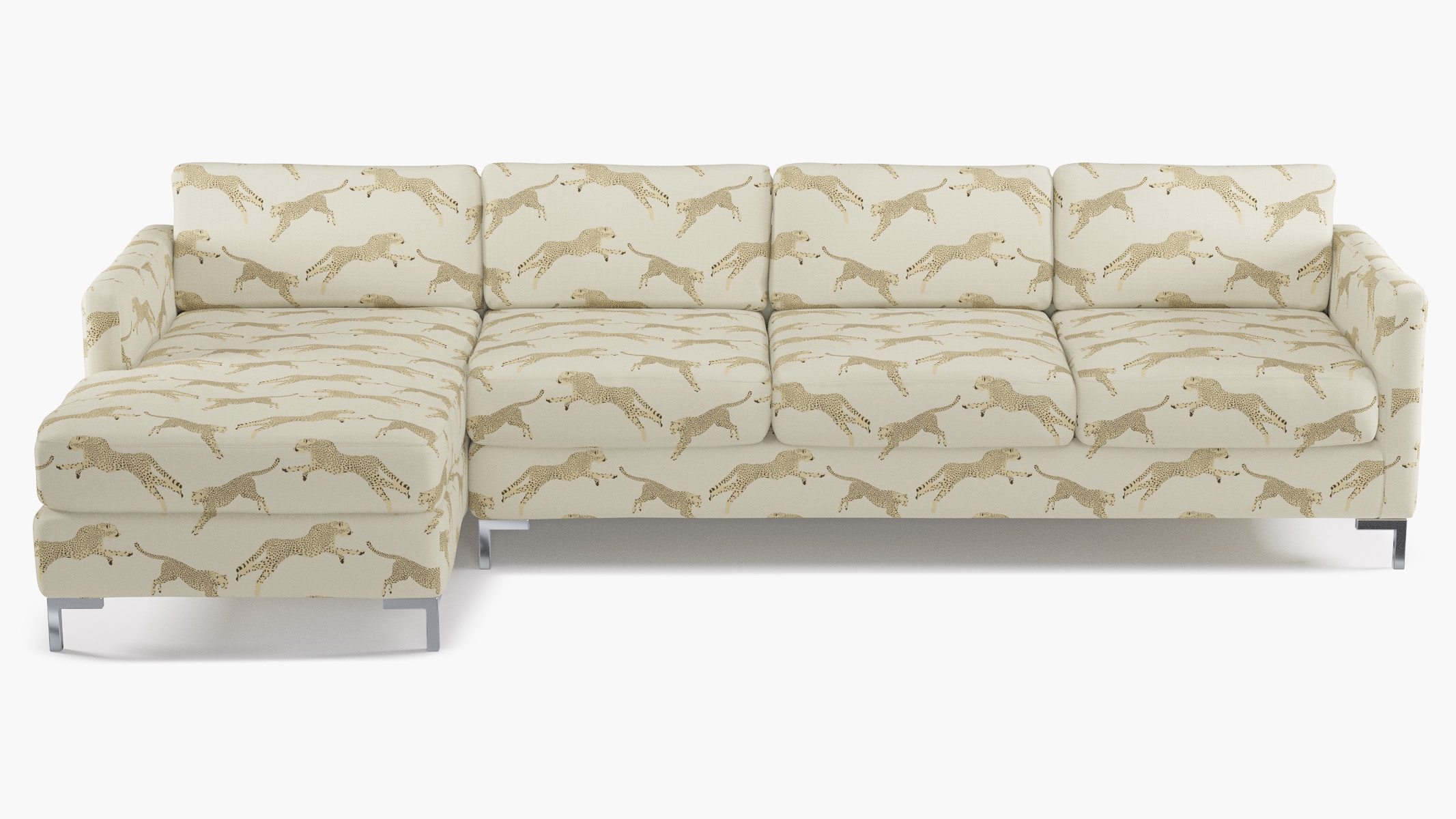 Modern Sectional, Left Facing, Desert Cheetah, Chrome L Leg - Image 0
