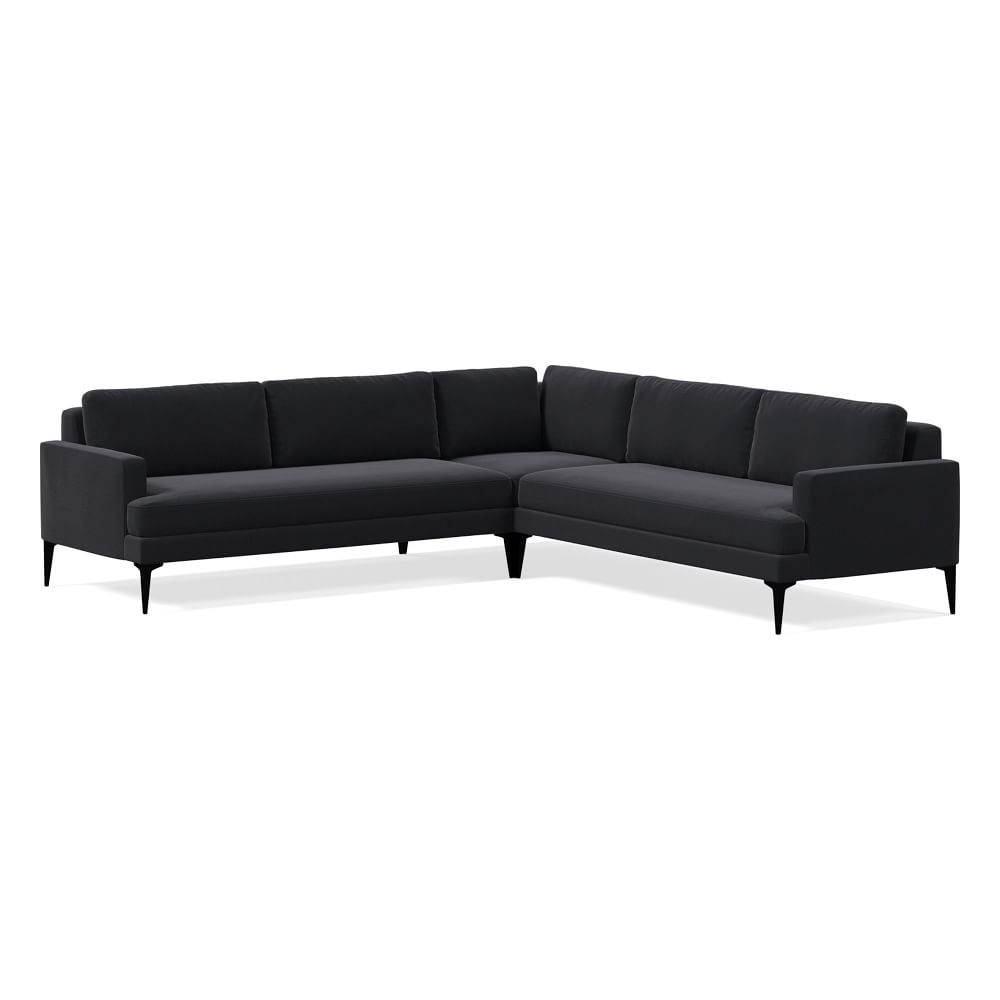 Andes 101" Multi Seat 3-Piece L-Shaped Sectional, Petite Depth, Performance Velvet, Black, Dark Pewter - Image 0