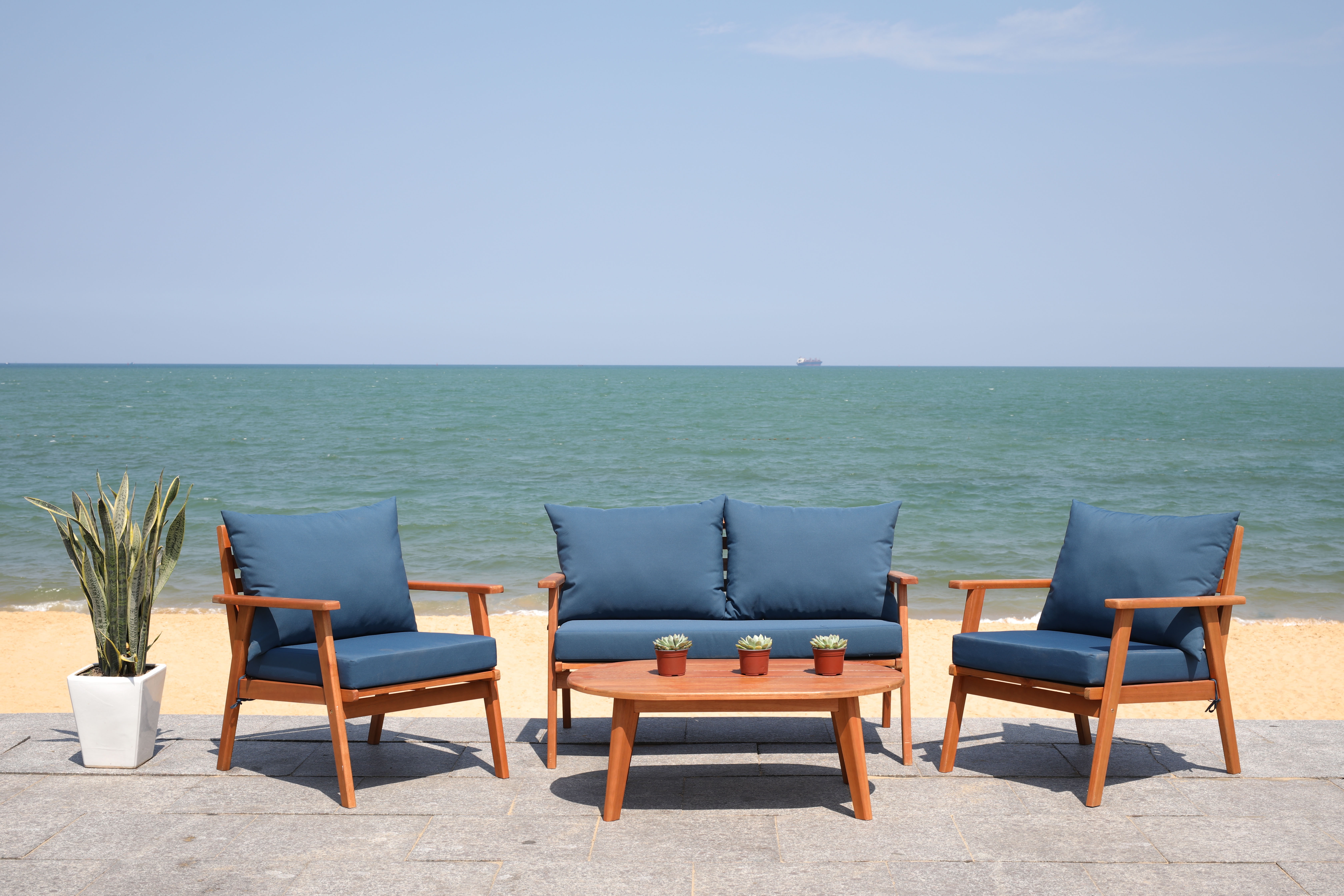 Deacon 4 Piece Living Set - Natural/Navy - Safavieh - Image 0