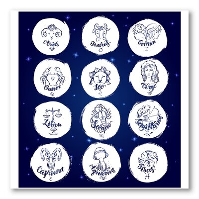 Zodiac Signs On Blue - Modern Canvas Wall Art Print-FL35032 - Image 0