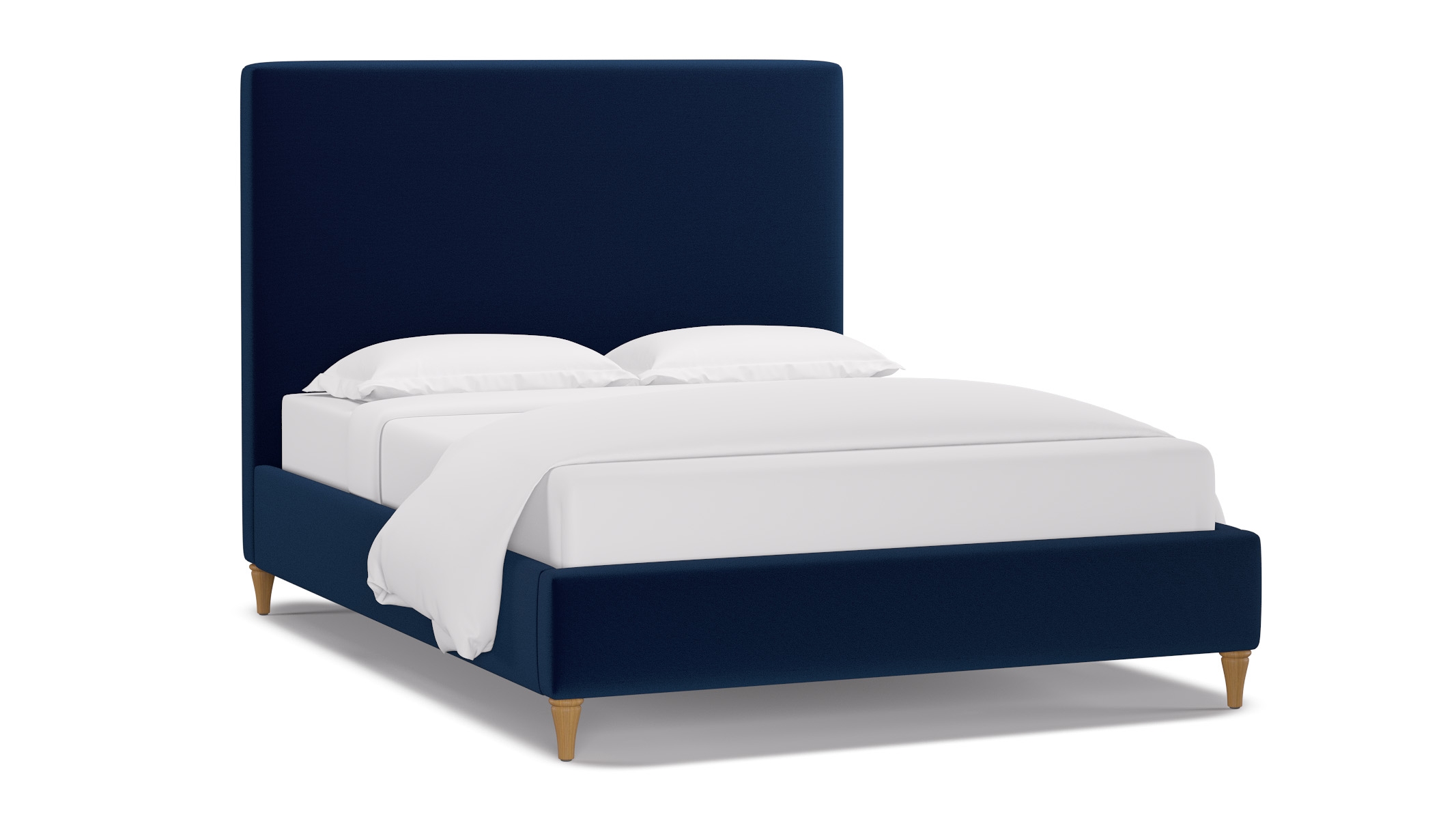 Classic Bed, Navy Performance Velvet, Natural Decorative Tapered Leg, Twin - Image 1