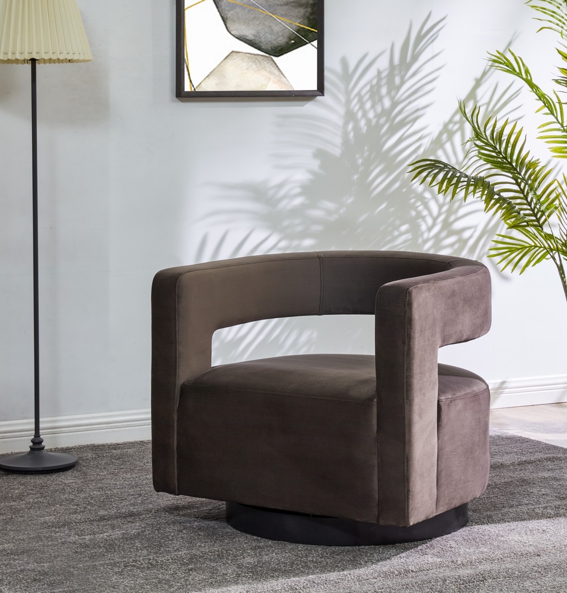 Edgar Velvet  Swivel Chair - Dark Brown - Image 1