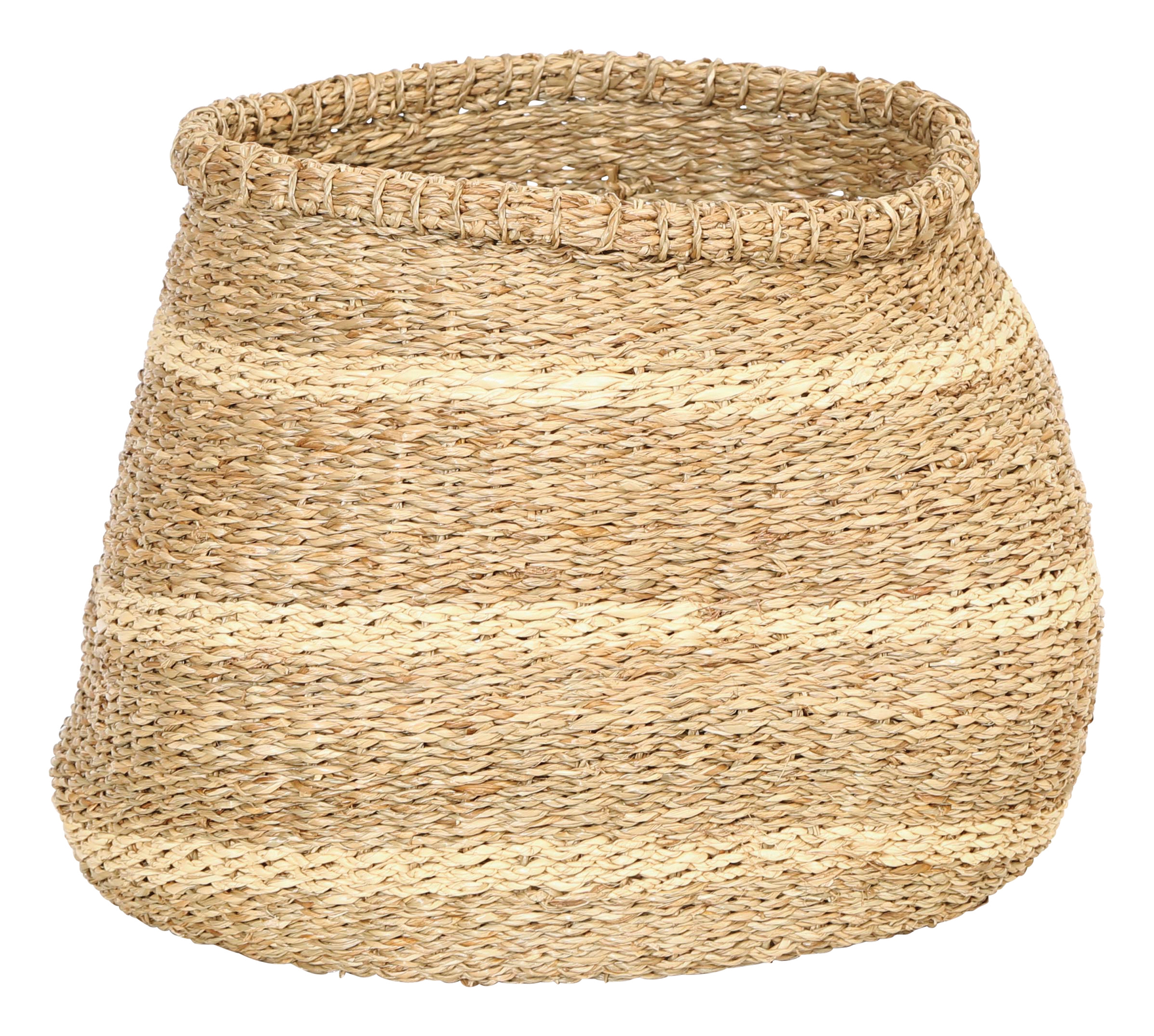 Handwoven Seagrass Basket with Stripes - Image 0
