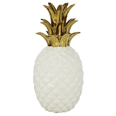 White And Gold Porcelain Pineapple Table Decor Sculpture, 4.5" X 9.5" - Image 0