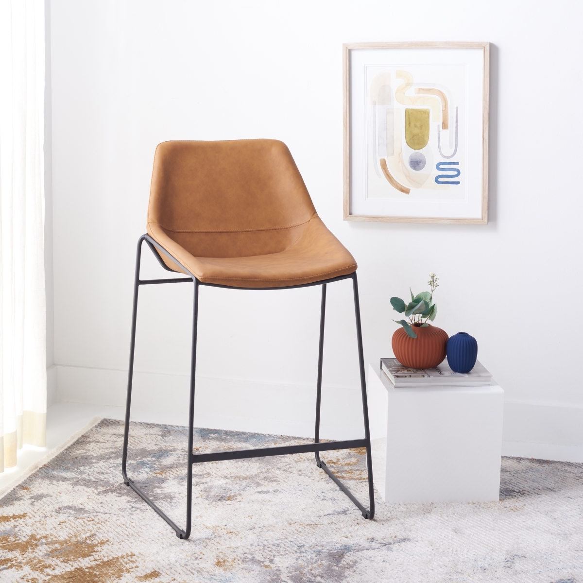 Alexis Mid Century Counterstool - Cognac / Black - Safavieh - Image 1