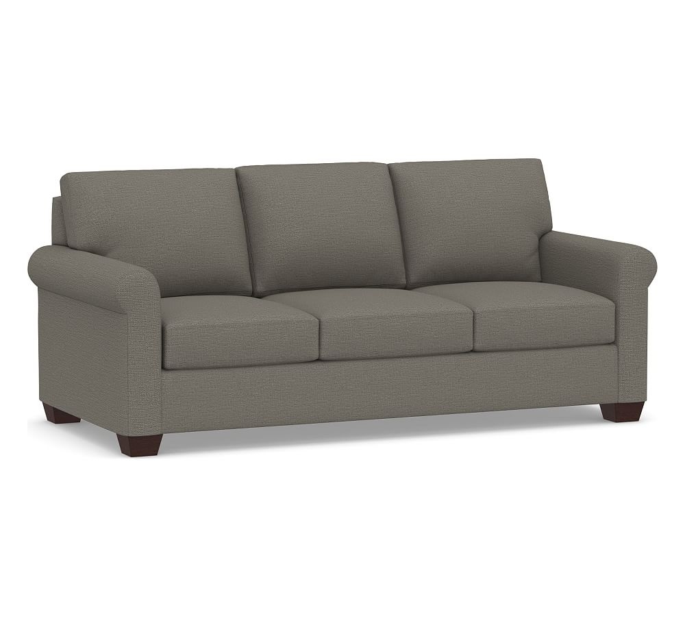 York Roll Arm Upholstered Sofa 82.5" 3-Seater, Down Blend Wrapped Cushions, Chunky Basketweave Metal - Image 0