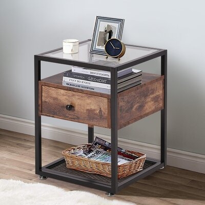 Glass Top Nightstand With Drawer And Storage Shelves - Image 0