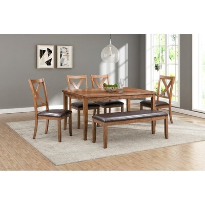 Aeden 6PC Dining Set With Bench, Light Brown - Image 0