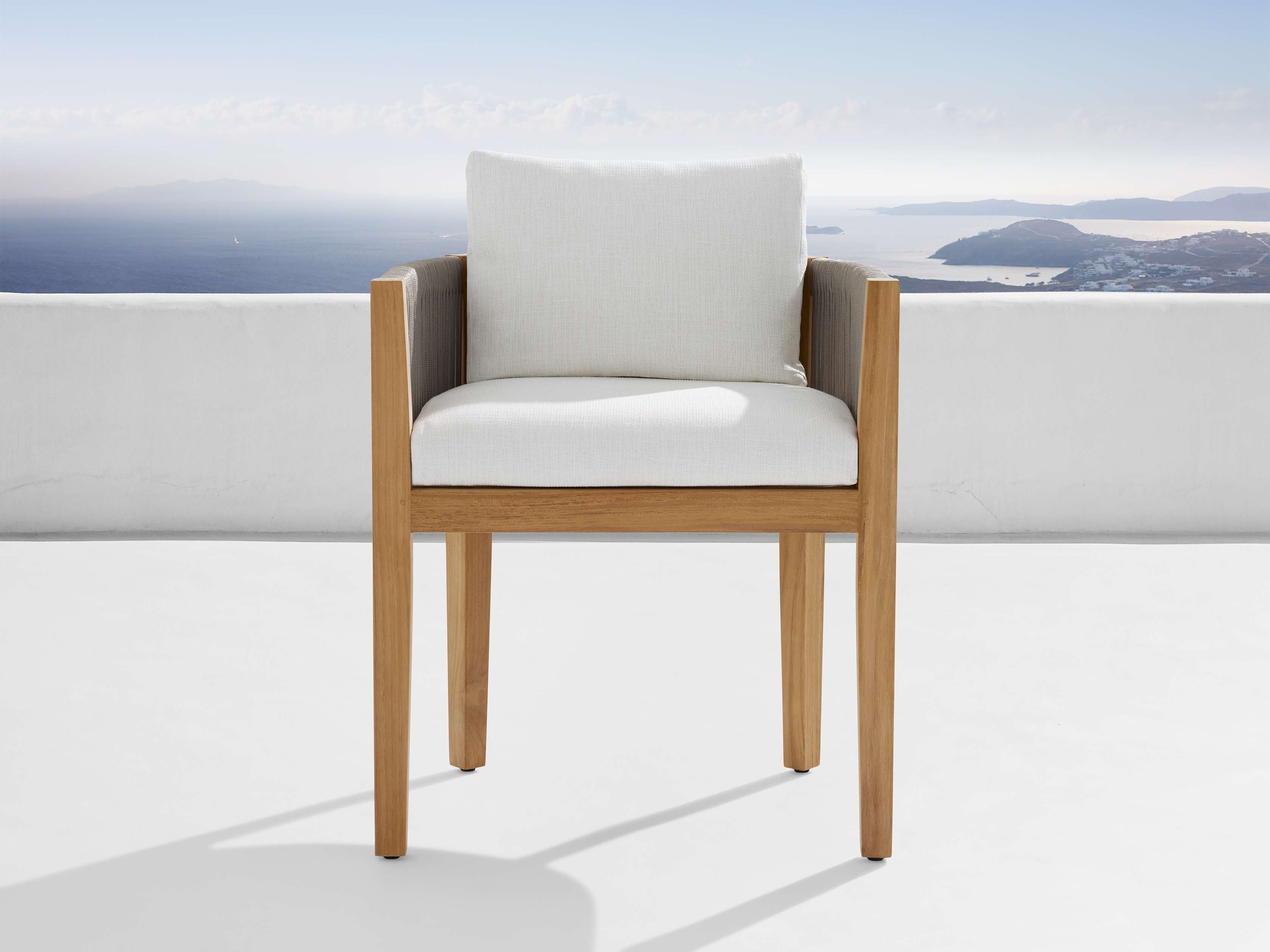 Newport Outdoor Dining Arm Chair in Eden Snow All Weather Wicker Natural - Image 0