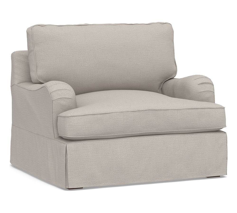 PB English Arm Upholstered Grand Armchair 41.5", Down Blend Wrapped Cushions, Chunky Basketweave Stone - Image 0