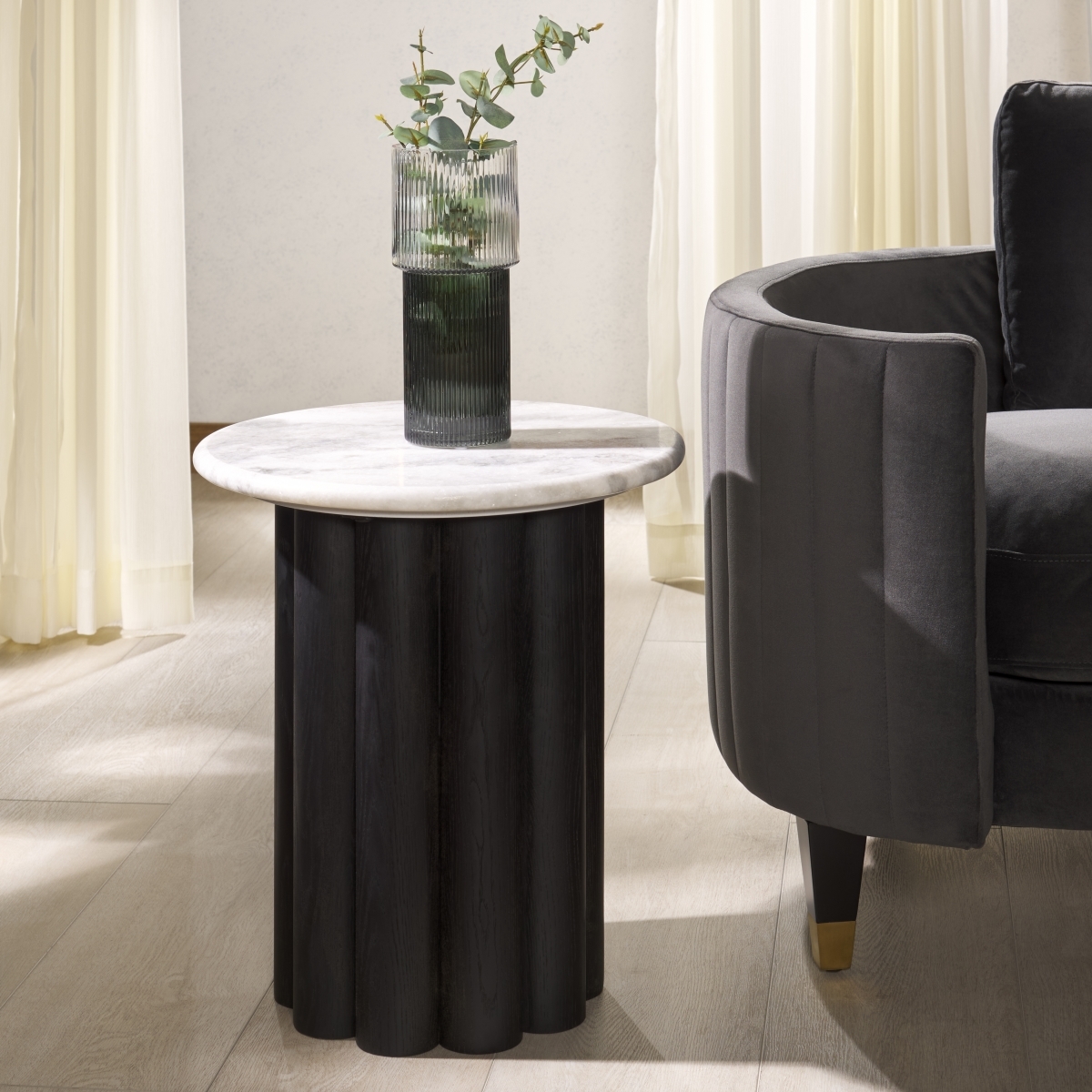 Roxiella Marble Accent Table - White/Black - Image 1