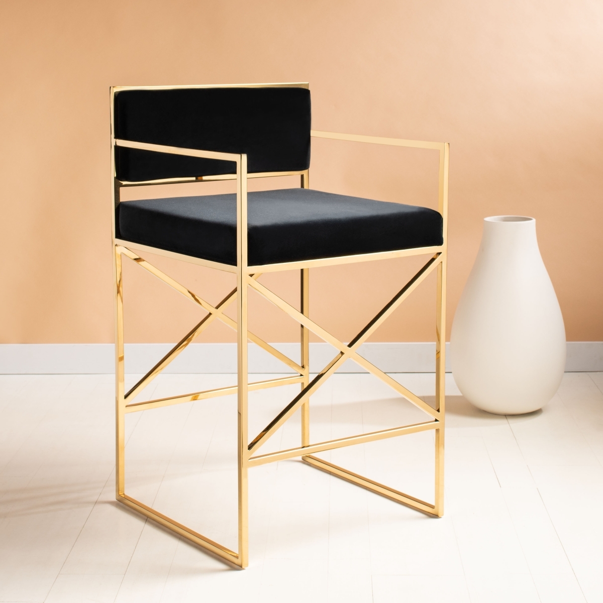 Kian Velvet Directors Counter - Black/Gold - Image 1