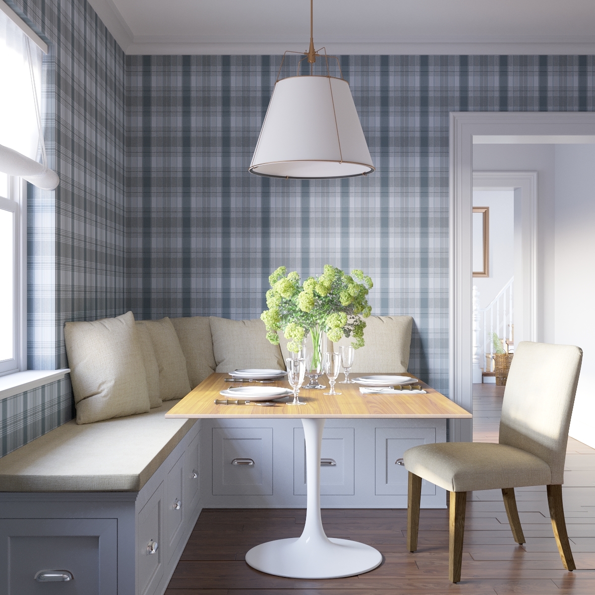 Traditional Wallpaper, Chambray Plaid - Image 2