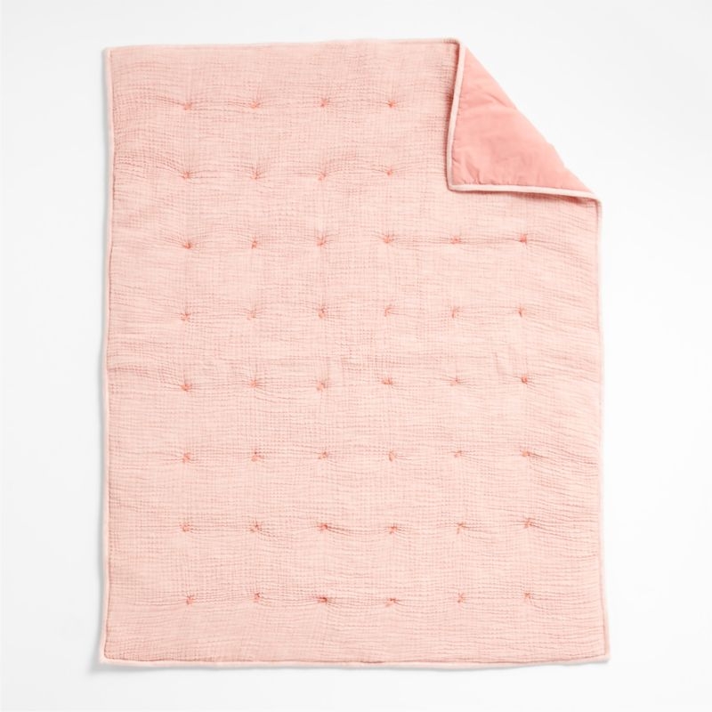 Aire Crinkle Pink Organic Cotton Baby Crib Quilt - Image 4