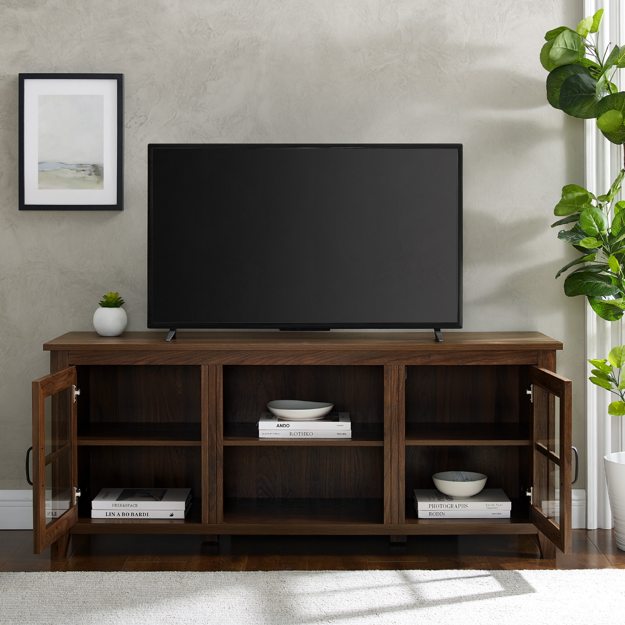 Classic Glass Door TV Console for TVs up to 65” – Dark Walnut  - Image 6