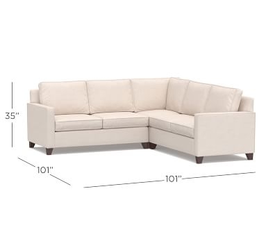 Cameron Square Arm Upholstered 3-Piece L-Shaped Corner Sectional, Polyester Wrapped Cushions, Performance Boucle Pebble - Image 3
