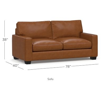 PB Comfort Square Arm Leather Sofa 78", Polyester Wrapped Cushions, Churchfield Camel - Image 2