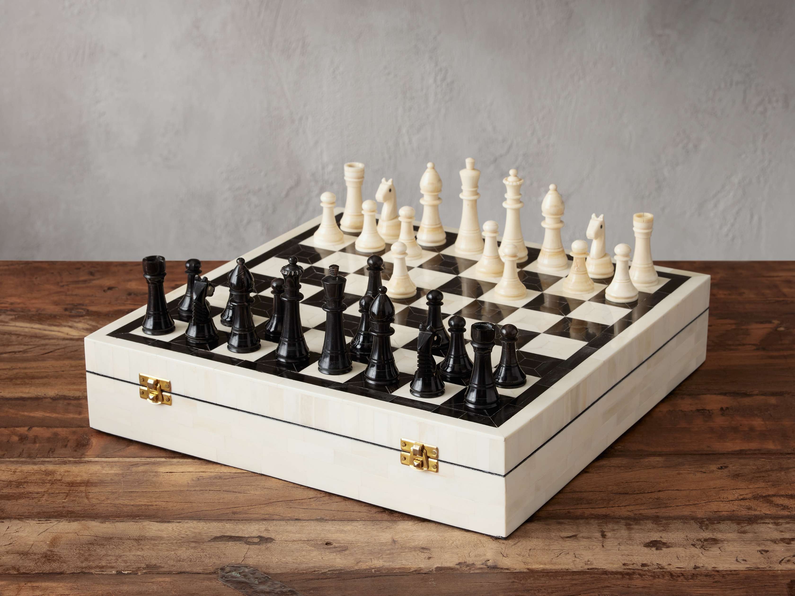 Jimena Boxed Chess Set in Bone White - Image 0
