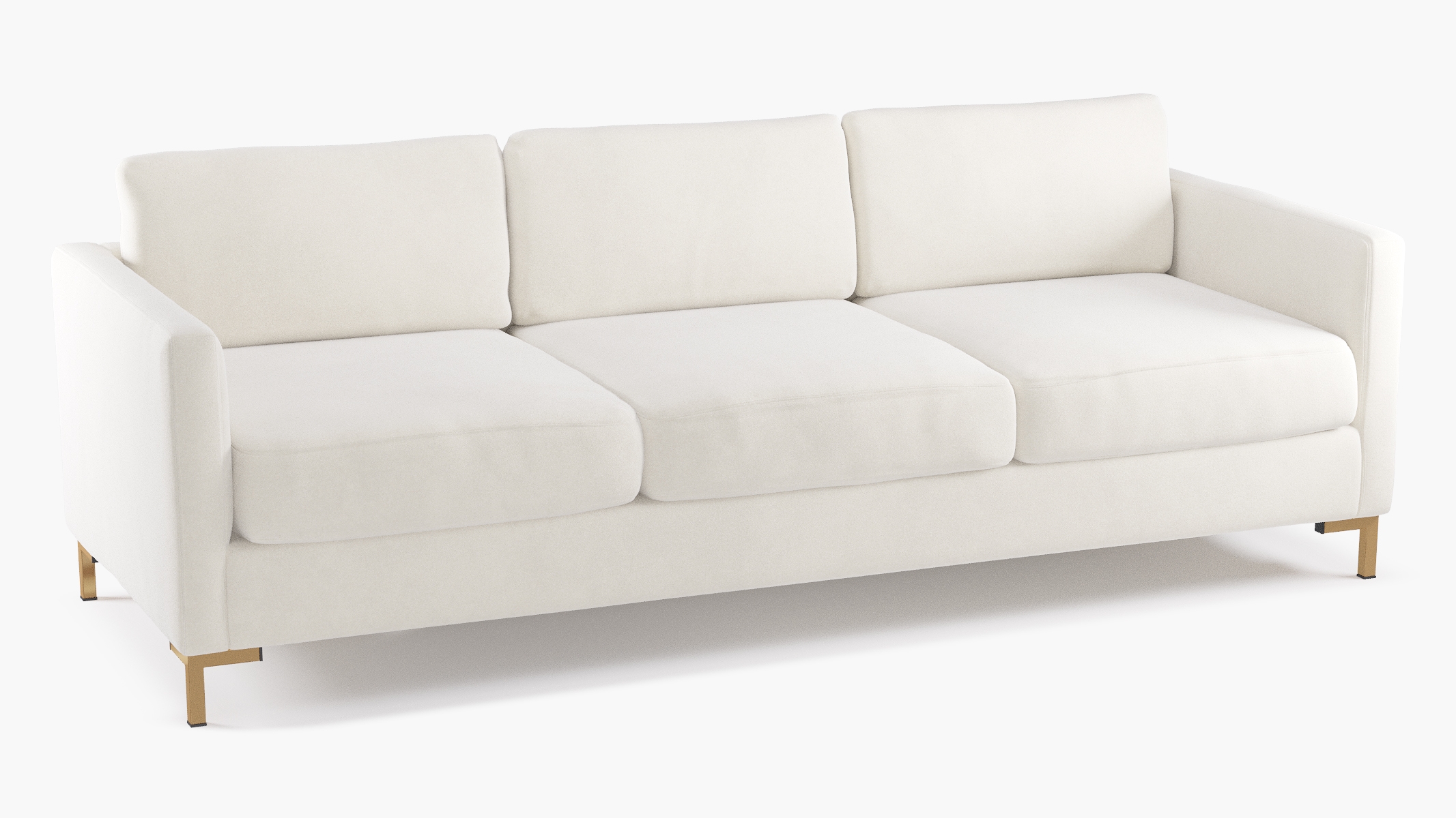 Modern Sofa, White Classic Velvet, Brass - Image 1