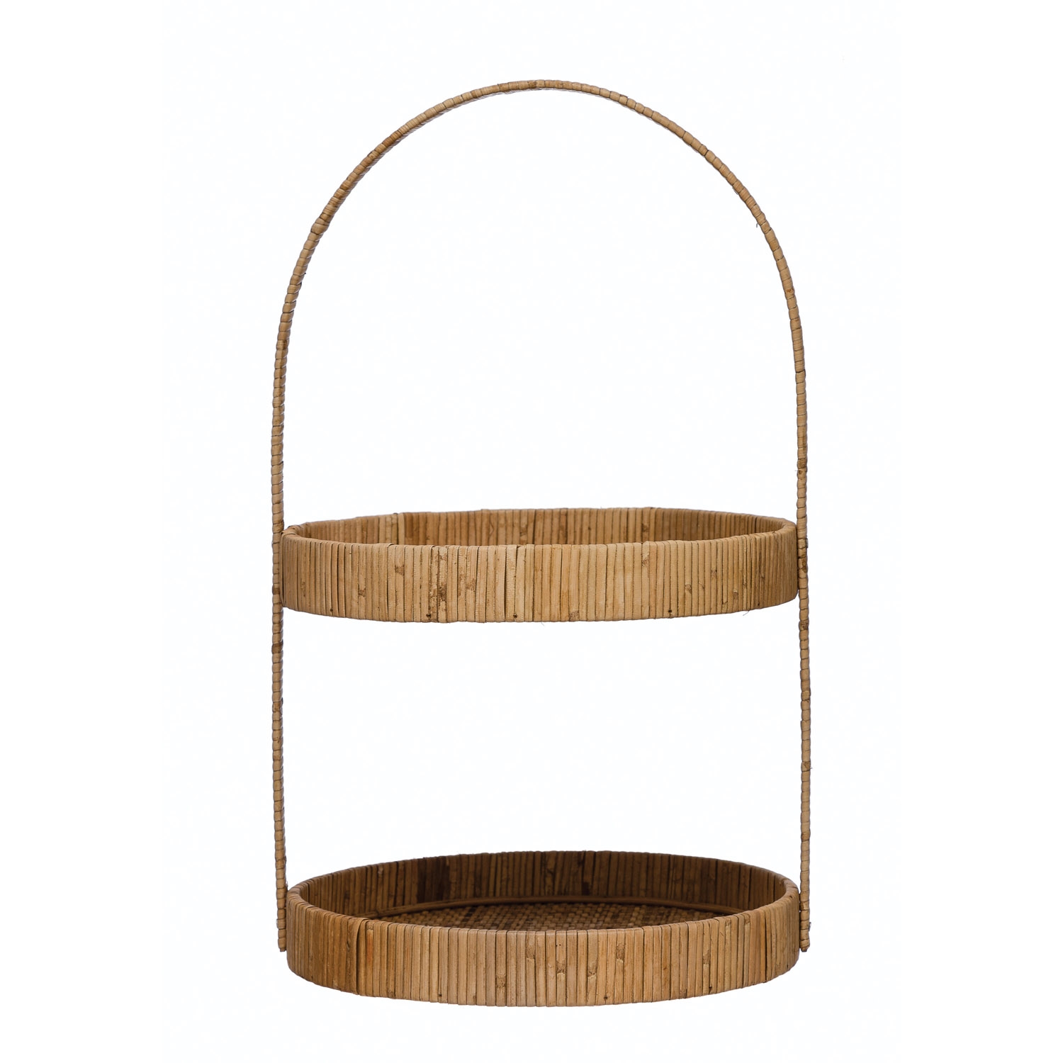 Decorative Hand-Woven Rattan 2-Tier Tray with Handle - Image 0