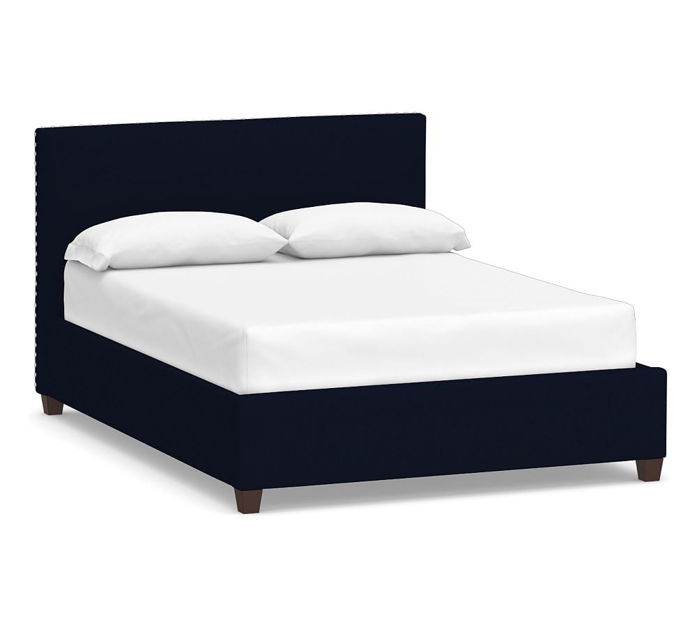 Raleigh Square Upholstered Low Bed with Pewter Nailheads, Full, Performance Everydaylinen(TM) by Crypton(R) Home Navy - Image 0